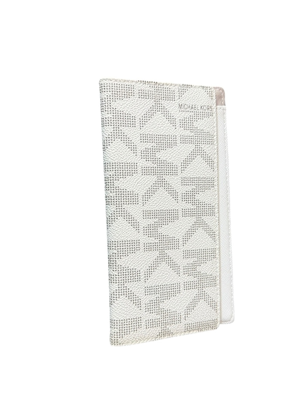 Michael Kors Metallic Silver-White Logo Continental Checkbook cover
